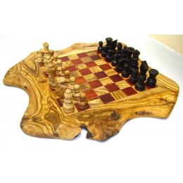 Olive Wood, Chess Set - Handmade, Rustic Style, Red, Medium 15.7''x15.7" (40 x 40cm) 