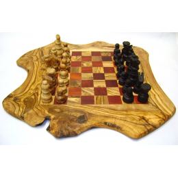 Olive Wood, Chess Set - Handmade, Rustic Style, Red, Medium 15.7''x15.7" (40 x 40cm) 