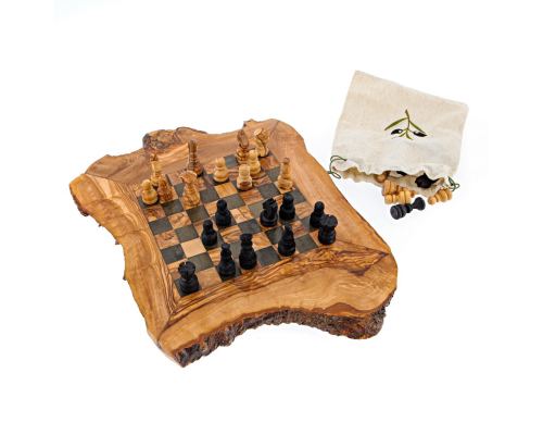 Olive Wood, Chess Set - Handmade, Rustic Style, Small 12" (30cm)