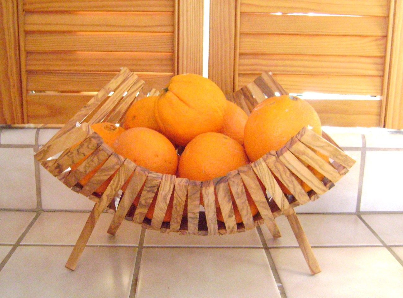 Olive Wood Fruit Basket Handmade Folding Basket, 11" (29cm)