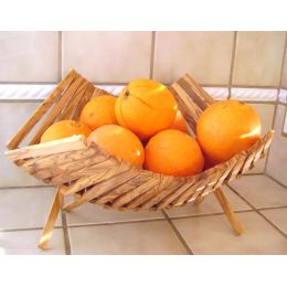 Olive Wood Fruit Basket - Handmade Folding Basket, 11" (29cm)