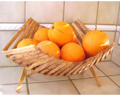 Olive Wood Fruit Basket - Handmade Folding Basket, 11" (29cm)