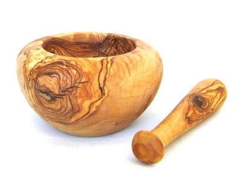 Olive Wood Mortar and Pestle or Crusher - Handmade Kitchen Tool - Medium 6.3" (16cm)