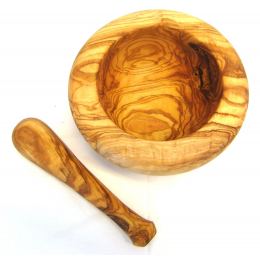 Olive Wood Mortar and Pestle or Crusher - Handmade Kitchen Tool - Large 7" (18cm) 