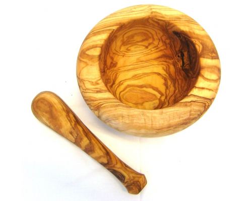 Olive Wood Mortar and Pestle or Crusher - Handmade Kitchen Tool - Large 7" (18cm) 