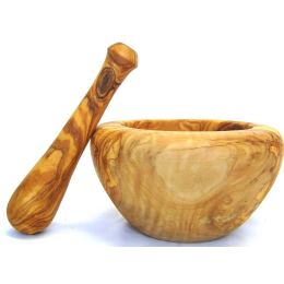 Olive Wood Mortar and Pestle or Crusher - Handmade Kitchen Tool - Large 7" (18cm) 