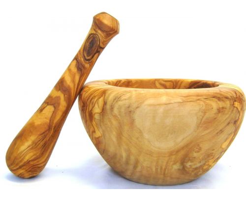 Olive Wood Mortar and Pestle or Crusher - Handmade Kitchen Tool - Large 7" (18cm) 