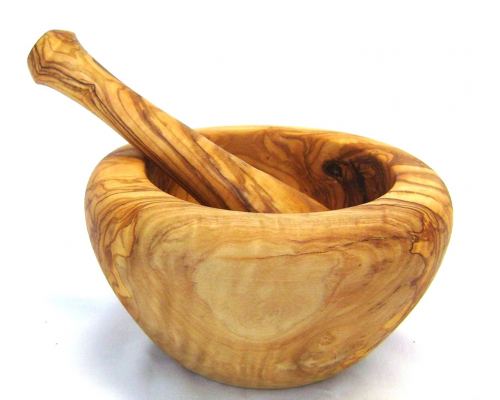 Olive Wood Mortar and Pestle or Crusher - Handmade Kitchen Tool - Large 7" (18cm) 