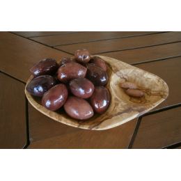 Olive Wood Serving Dish for Olives With Olive Fork - Handmade Sectioned - 6.7" (17cm)