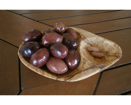 Olive Wood Serving Dish for Olives With Olive Fork - Handmade Sectioned - 6.7" (17cm)