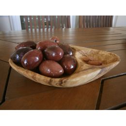 Olive Wood Serving Dish for Olives With Olive Fork - Handmade Sectioned - 6.7" (17cm)