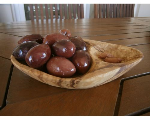 Olive Wood Serving Dish for Olives With Olive Fork - Handmade Sectioned - 6.7" (17cm)