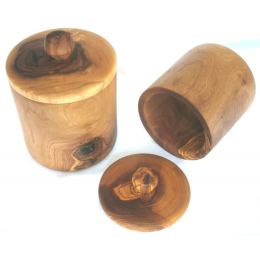 Olive Wood Coffee & Sugar Containers Set of 2 - Handmade Set, Tall & Short