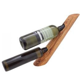 Olive Wood Wine Bottle Rack - Handmade Free Standing Bottle Holder - 2 Sockets - 15.7" (40cm)