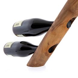 Olive Wood Wine Bottle Rack - Handmade Free Standing Bottle Holder - 3 Sockets - 19.3" (49cm)