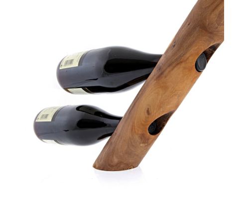 Olive Wood Wine Bottle Rack - Handmade Free Standing Bottle Holder - 3 Sockets - 19.3" (49cm)