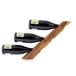 Olive Wood Wine Bottle Rack - Handmade Free Standing Bottle Holder - 3 Sockets - 19.3" (49cm)