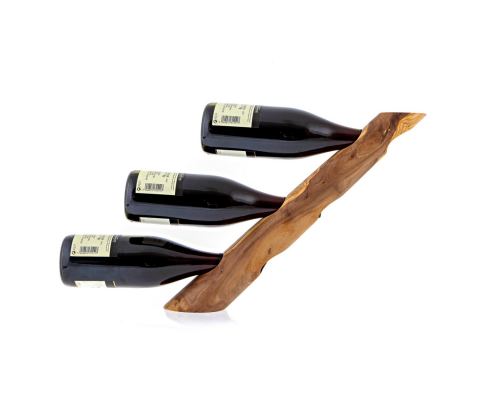 Olive Wood Wine Bottle Rack - Handmade Free Standing Bottle Holder - 3 Sockets - 19.3" (49cm)