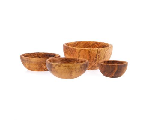 Olive Wood Bowl Set of 4 - Handmade Wooden Serving Bowls