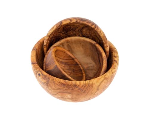 Olive Wood Bowl Set of 4 - Handmade Wooden Serving Bowls