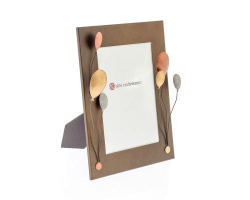 Picture Frame, Balloons Design - Handmade Metal Brown Photo Holder - Small 4'' x 6'