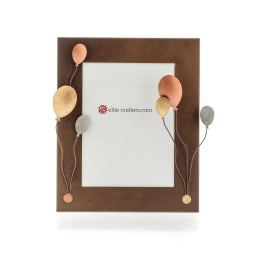 Picture Frame, Balloons Design - Handmade Metal Brown Photo Holder - Small 4'' x 6'