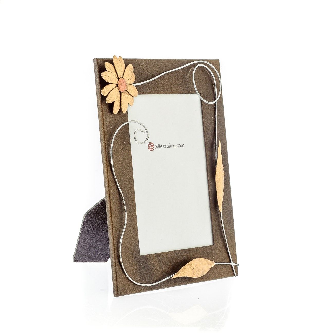 Picture Frame Daisy Flower Handmade Metal Brown Photo Holder Small