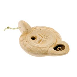 Oil Lamp - Handmade Quality Ceramic, Ancient Greek Style Replica - Beige, 1 Flame, Tabletop