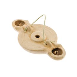 Oil Lamp - Handmade Quality Ceramic, Ancient Greek Style Replica - Beige, 2 Flames, Tabletop