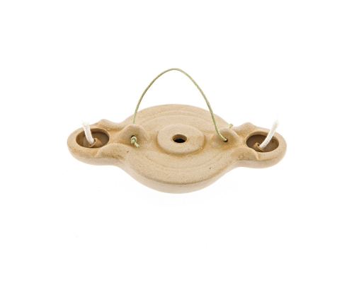 Oil Lamp - Handmade Quality Ceramic, Ancient Greek Style Replica - Beige, 2 Flames, Tabletop