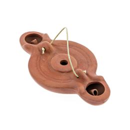 Oil Lamp - Handmade Quality Ceramic, Ancient Greek Style Replica - Brown, 2 Flames, Tabletop