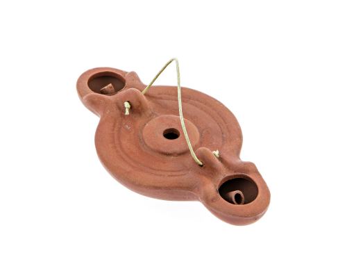 Oil Lamp - Handmade Quality Ceramic, Ancient Greek Style Replica - Brown, 2 Flames, Tabletop