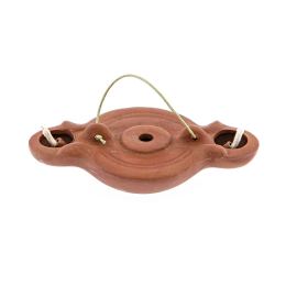 Oil Lamp - Handmade Quality Ceramic, Ancient Greek Style Replica - Brown, 2 Flames, Tabletop