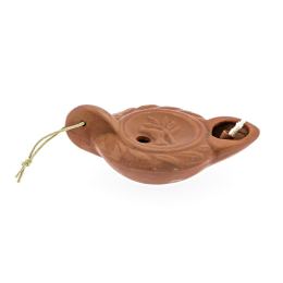 Oil Lamp - Handmade Quality Ceramic, Ancient Greek Style Replica - Brown, 1 Flame, Tabletop