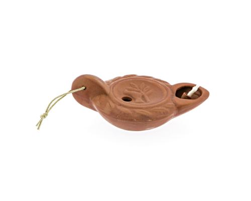 Oil Lamp - Handmade Quality Ceramic, Ancient Greek Style Replica - Brown, 1 Flame, Tabletop