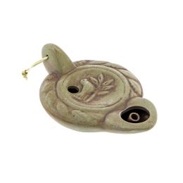 Oil Lamp - Handmade Quality Ceramic, Ancient Greek Style Replica - Olive Green, 1 Flame, Tabletop