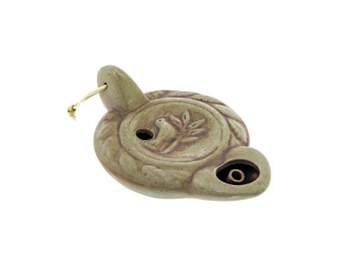 Oil Lamp - Handmade Quality Ceramic, Ancient Greek Style Replica - Olive Green, 1 Flame, Tabletop