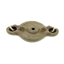 Oil Lamp - Handmade Quality Ceramic, Ancient Greek Style Replica - Olive Green, 2 Flames, Tabletop