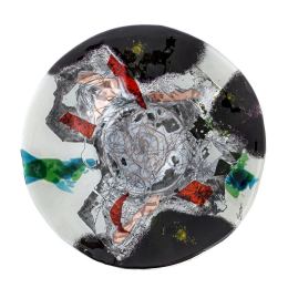 Decorative Round Platter, Handmade Fused Glass Centerpiece, Black & White Design 35cm (13.8")