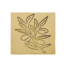 Drink Serving Coasters Set of 4 - Handmade Bronze Metal - Olive Branch Design - Gold