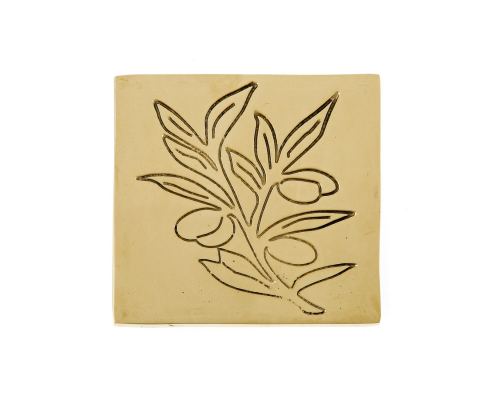 Drink Serving Coasters Set of 4 - Handmade Bronze Metal - Olive Branch Design - Gold