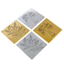 Drink Serving Coasters Set of 4 - Handmade Bronze Metal - Olive Branch Design - Gold