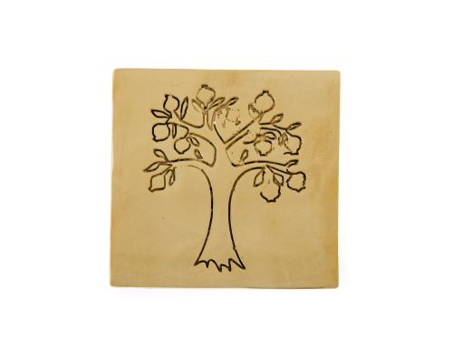 Drink Serving Coasters Set of 4 - Handmade Bronze Metal - Pomegranate Tree Design - Gold