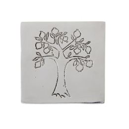 Drink Serving Coasters Set of 4 - Handmade Aluminum Metal - Pomegranate Tree Design - Silver