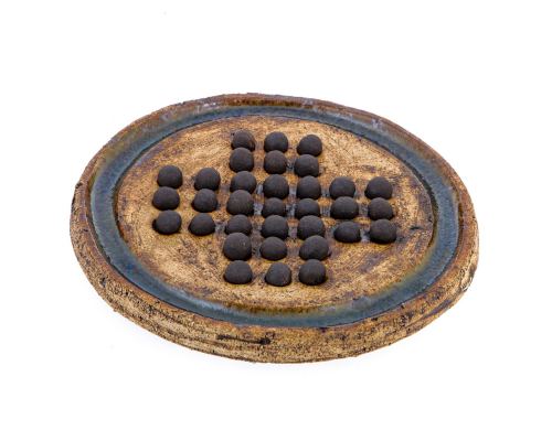 Solitaire Board Game - Handmade Ceramic Decorative Set - Brown Marbles & Beige, 23cm (9")