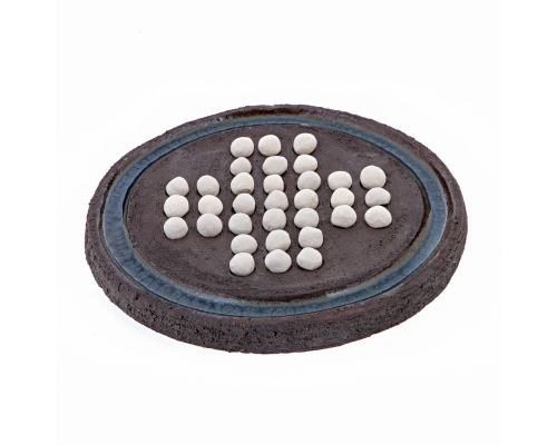 Solitaire Board Game - Handmade Ceramic Decorative Set - White Marbles & Brown, 23cm (9")