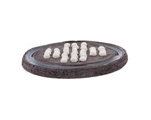 Solitaire Board Game - Handmade Ceramic Decorative Set - White Marbles & Brown, 23cm (9")