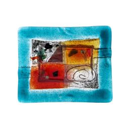 Ashtray - Handmade Fused Glass, Rectangular Shape - Decorative Smoking Accessory - Aqua Blue 16cm (6.3'')