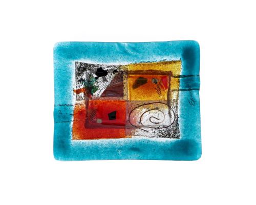 Ashtray - Handmade Fused Glass, Rectangular Shape - Decorative Smoking Accessory - Aqua Blue 16cm (6.3'')