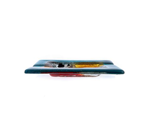 Ashtray - Handmade Fused Glass, Rectangular Shape - Decorative Smoking Accessory - Aqua Blue 16cm (6.3'')